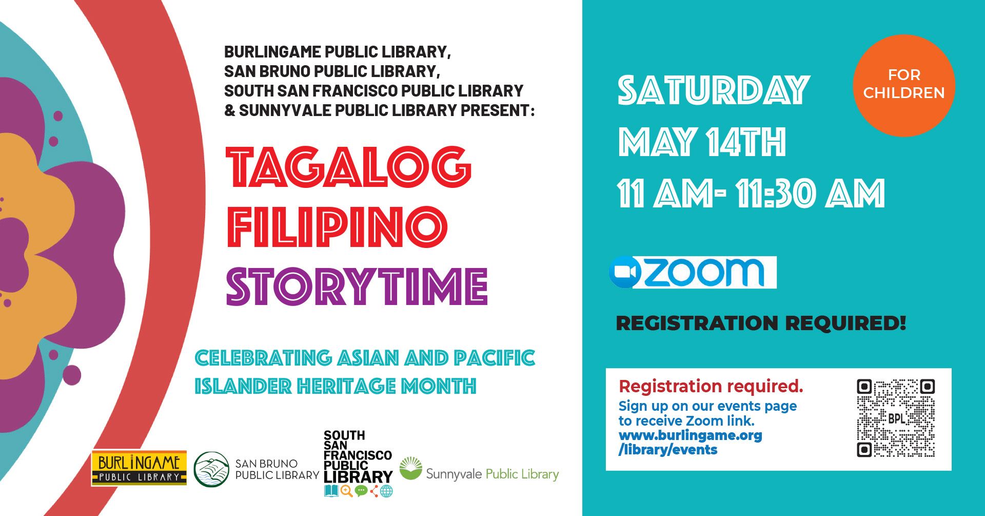 Tagalog Filipino Storytime. Saturday, May 14, 11-11:30 AM. Virtual via Zoom.