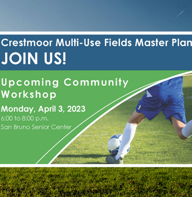 Image of soccer player's legs kicking soccer ball on grass with text stating community workshop