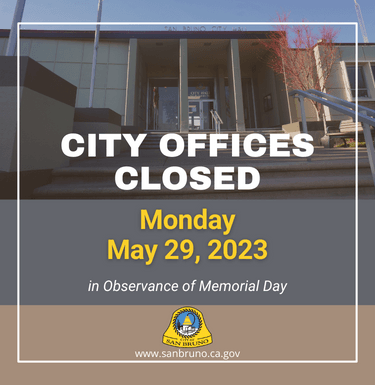 Image of City Hall with text of holiday hours